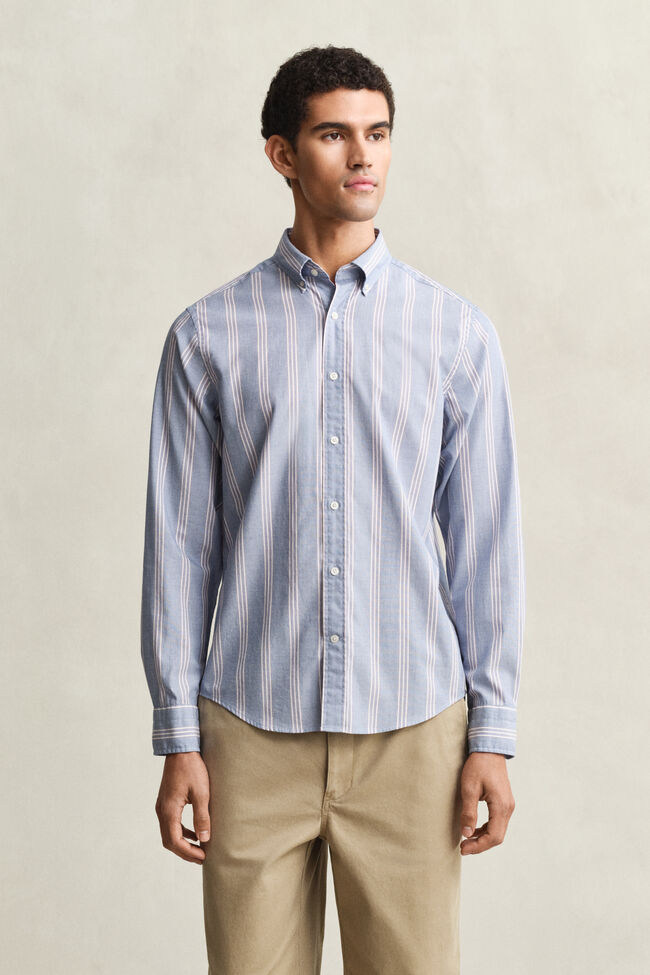 Regular Fit fil-&agrave;-fil poplin overhemd met strepen