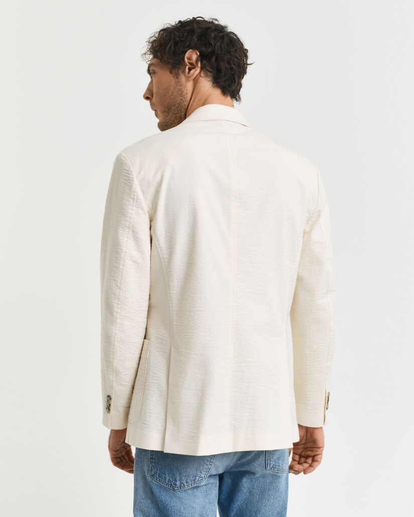 Slim Fit seersucker kostuumjasje