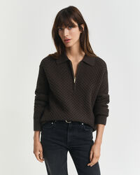 Katoenen Textured sweater met korte rits