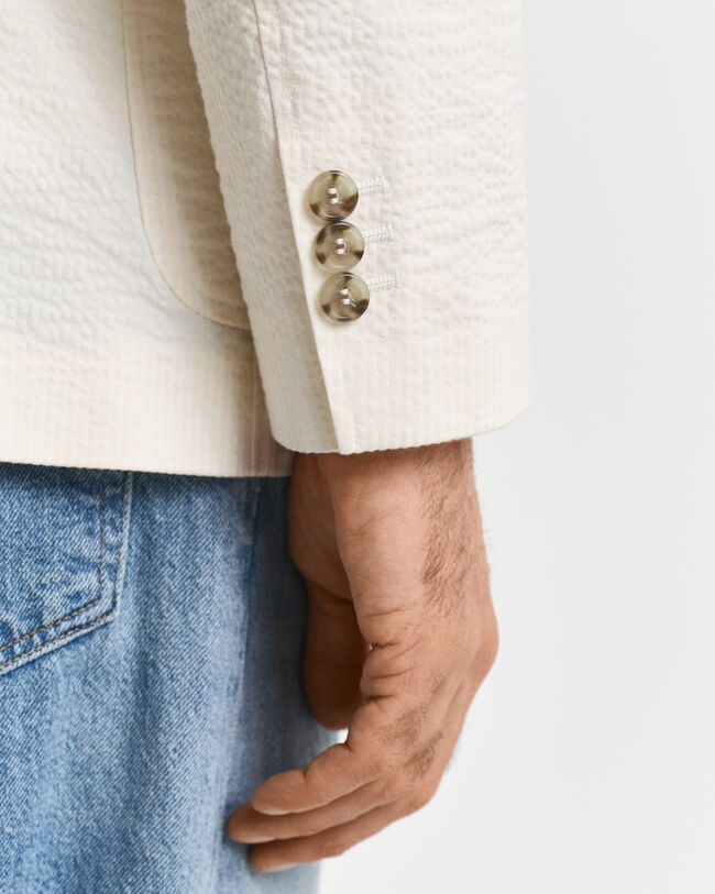 Slim Fit seersucker kostuumjasje