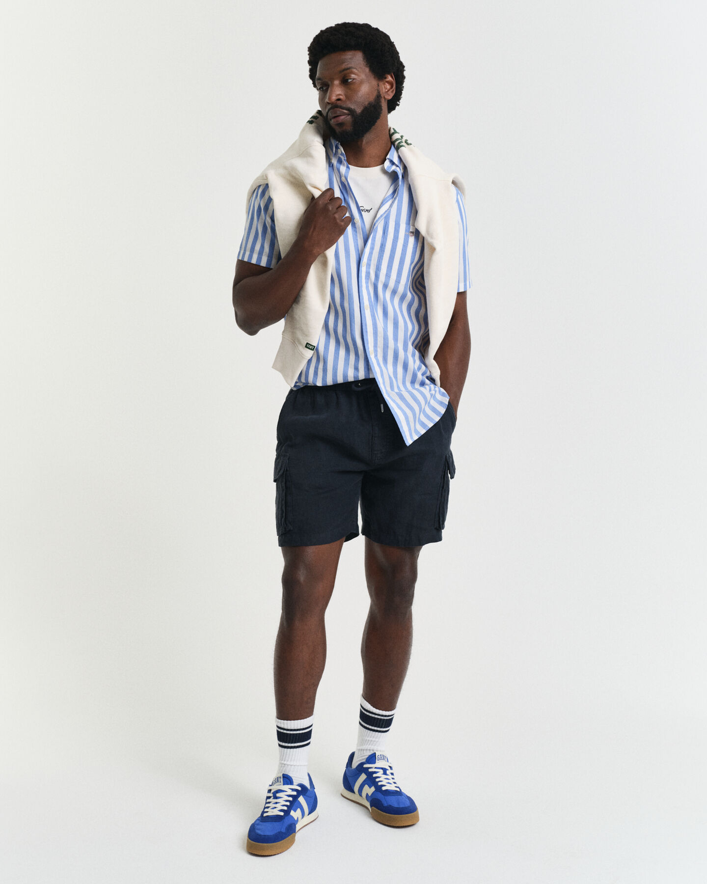 Regular Fit Classic poplin overhemd met korte mouwen en strepen