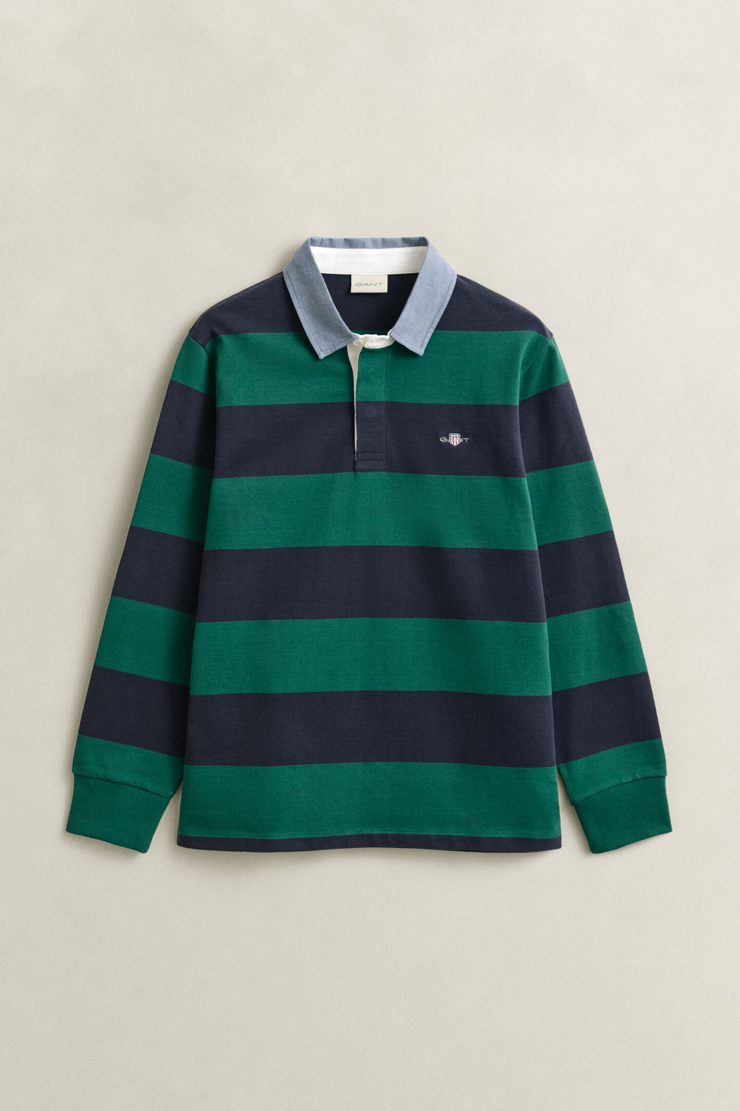 Gestreepte Heavy Rugger met chambray kraag