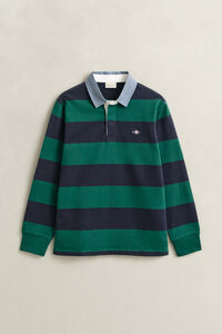 Gestreepte Heavy Rugger met chambray kraag