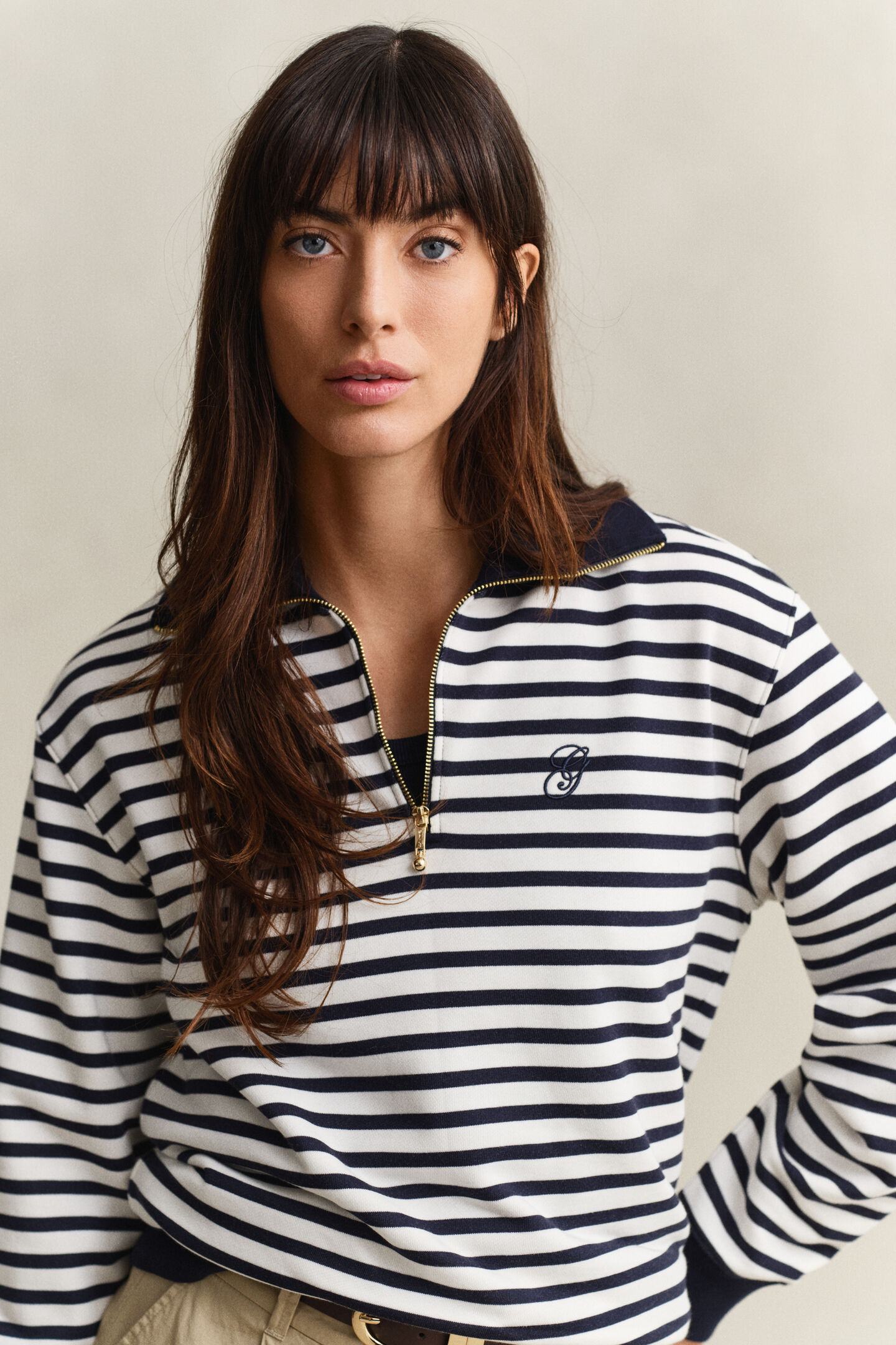 Gestreept sweatshirt met korte rits