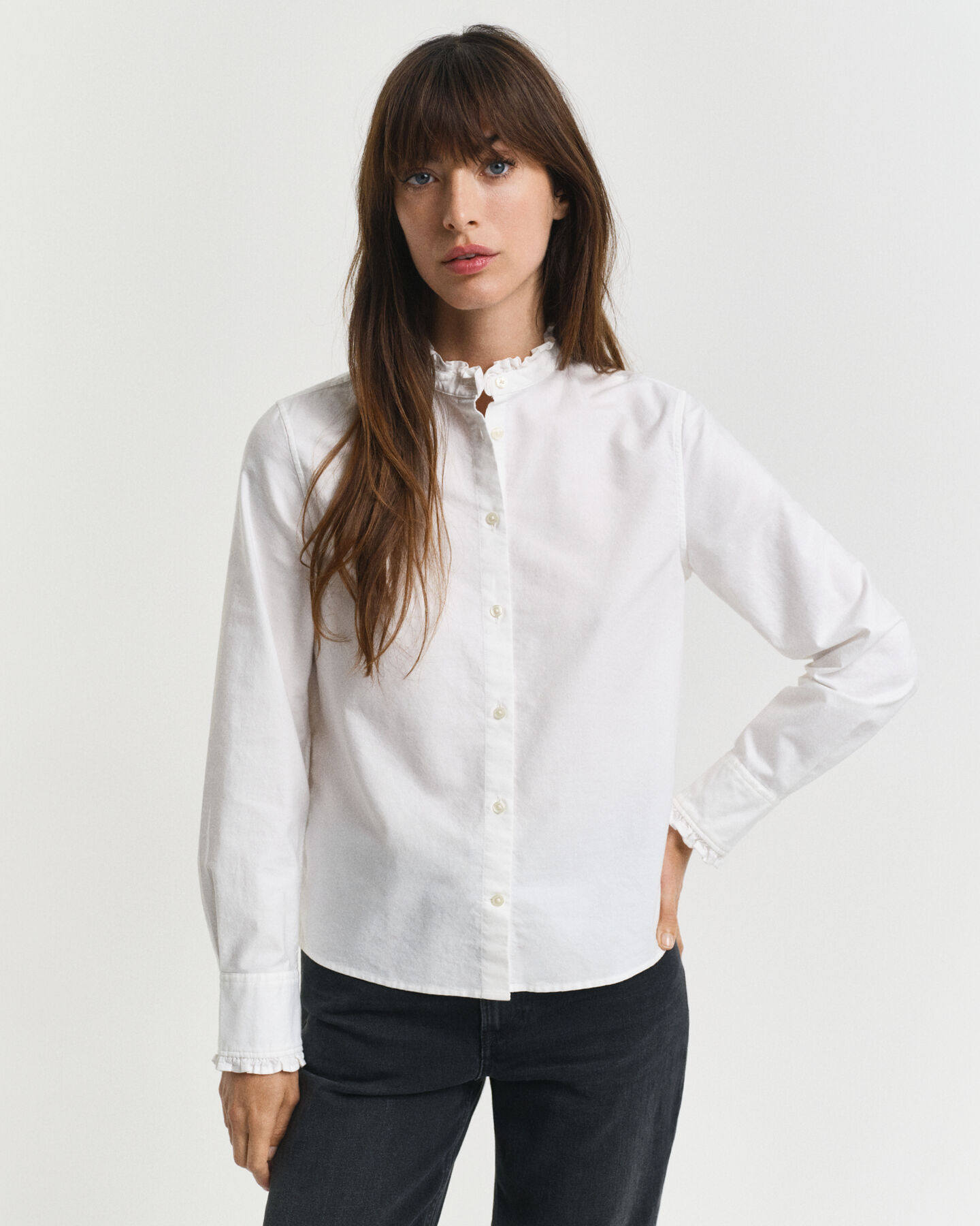 Klassieke Oxford-blouse met ruche