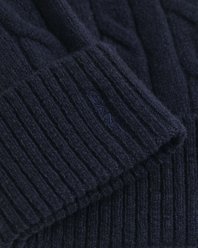 Kabelgebreide wollen beanie