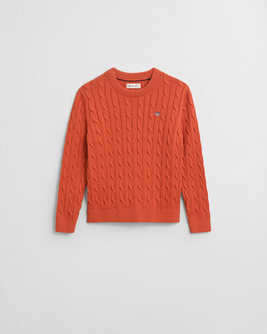 Kids Shield katoenen gebreide kabeltrui met ronde hals