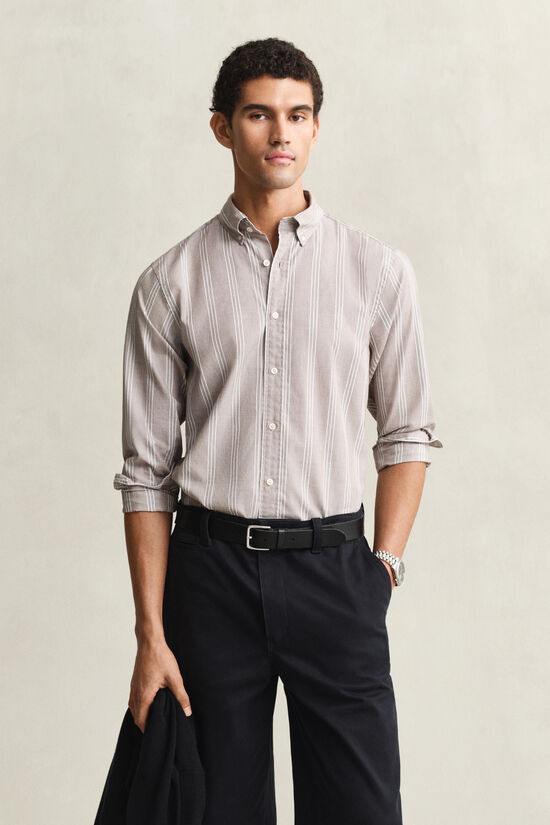 Regular Fit fil-&agrave;-fil poplin overhemd met strepen