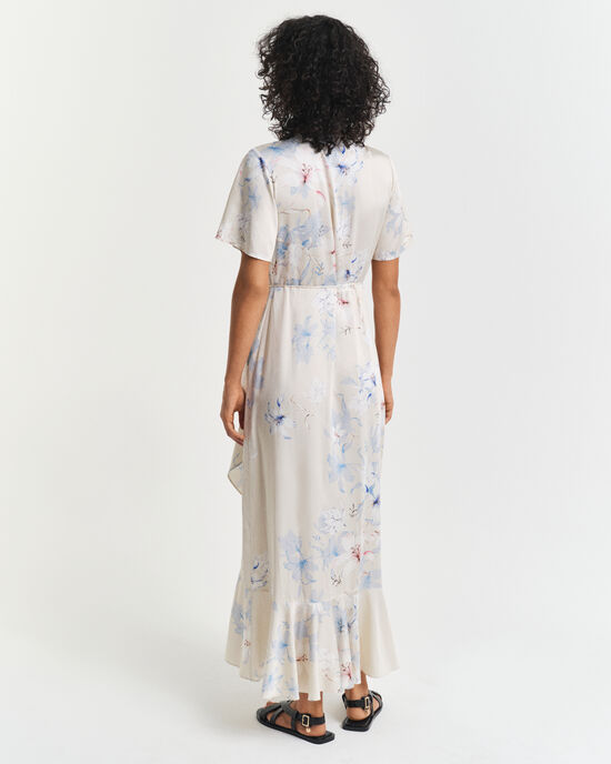 Wikkeljurk met korte mouwen, bloemenprint en franjes