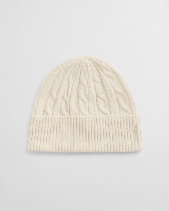 Kabelgebreide wollen beanie