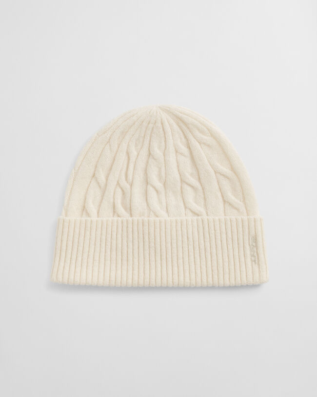 Kabelgebreide wollen beanie