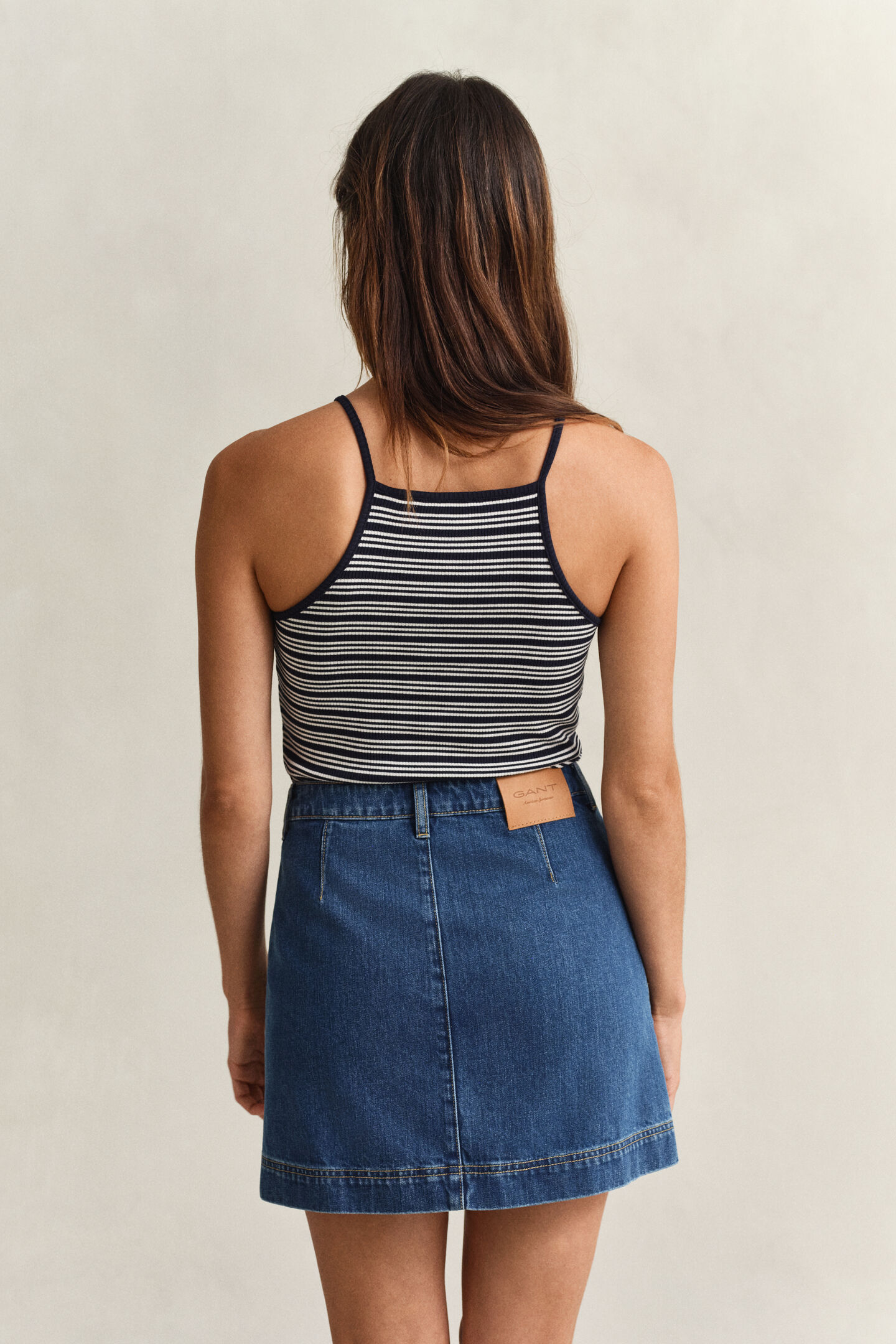 Gestreepte tanktop met halterkraag