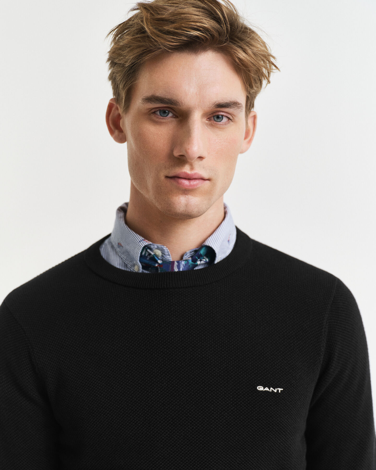 Sweater met ronde hals van piqu&eacute;katoen