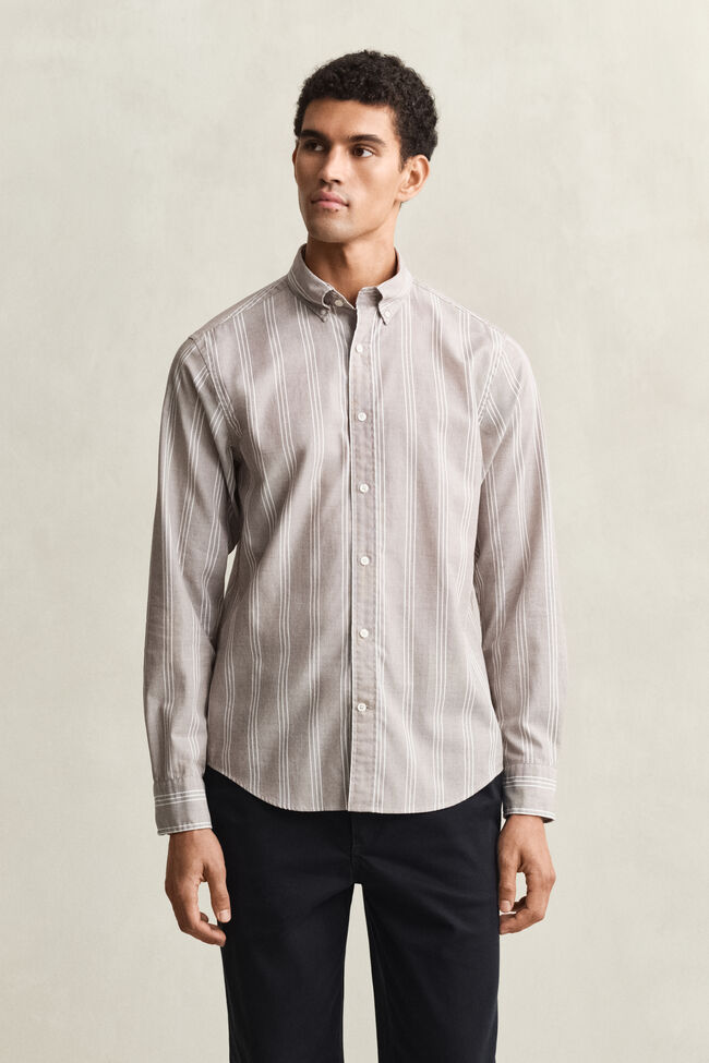 Regular Fit fil-&agrave;-fil poplin overhemd met strepen