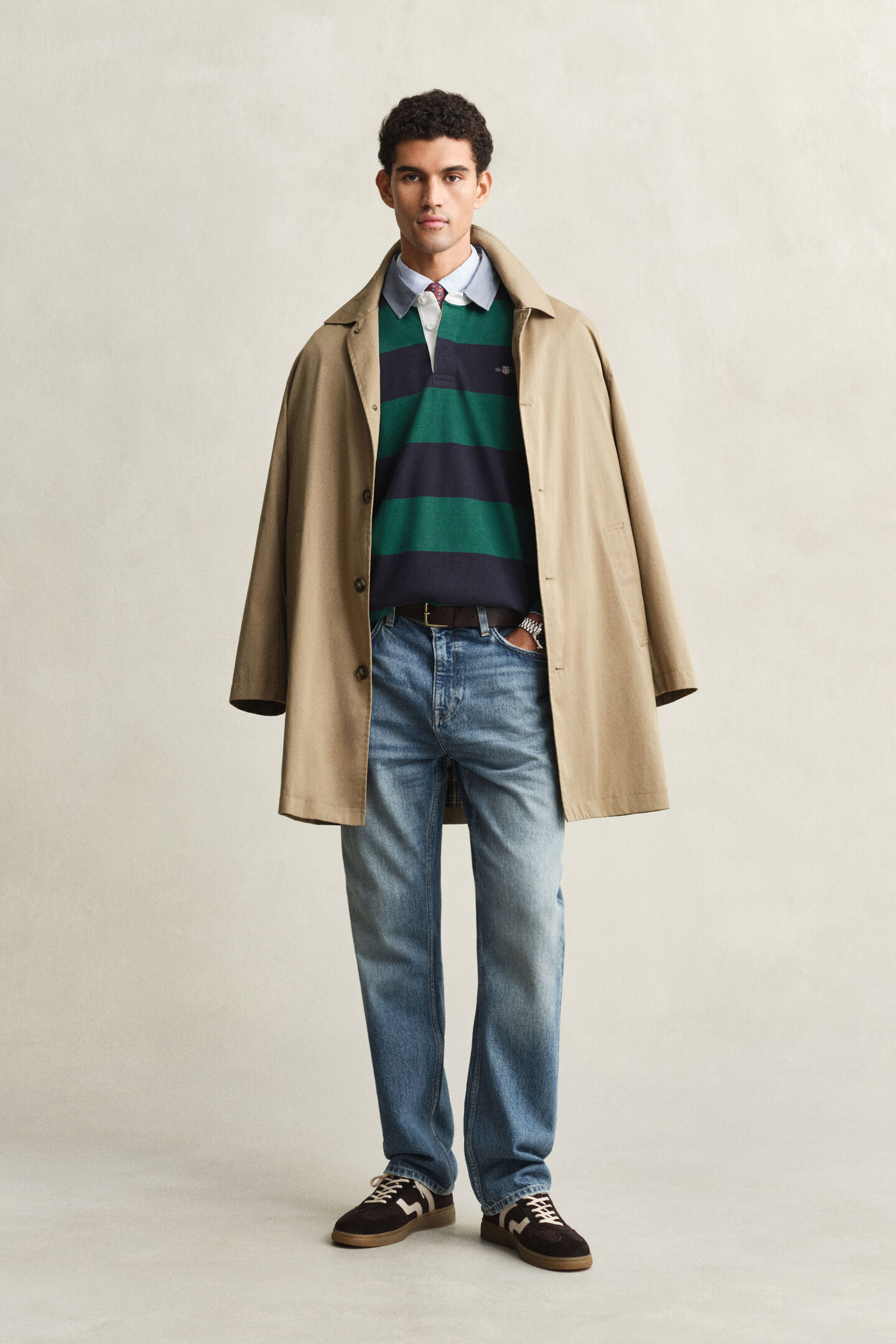 Gestreepte Heavy Rugger met chambray kraag