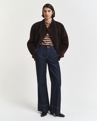 Piqu&eacute; poloshirt met lange mouwen en Bretonse streep