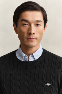 Katoenen gebreide kabeltrui met ronde hals