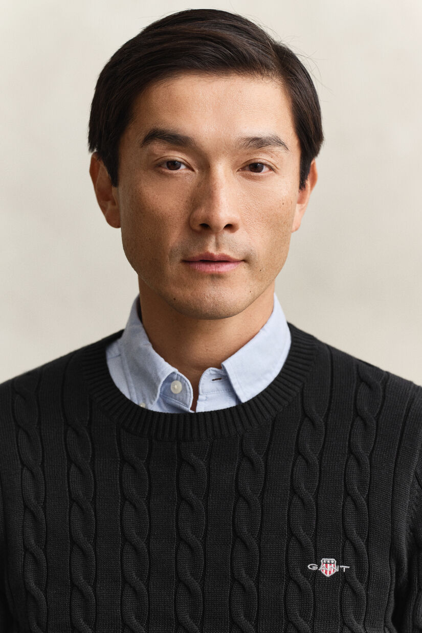 Katoenen gebreide kabeltrui met ronde hals