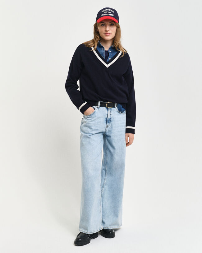 Trui met V-hals en contrast van buitengewoon zachte lamswol