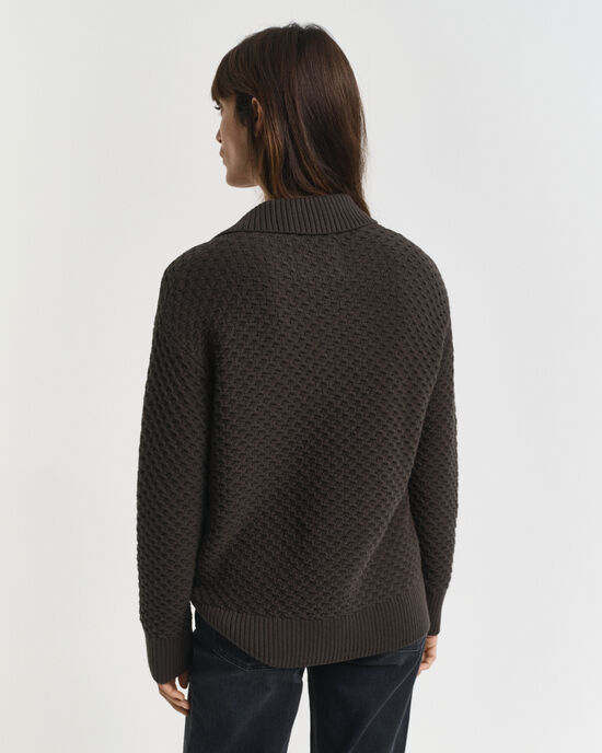 Katoenen Textured sweater met korte rits