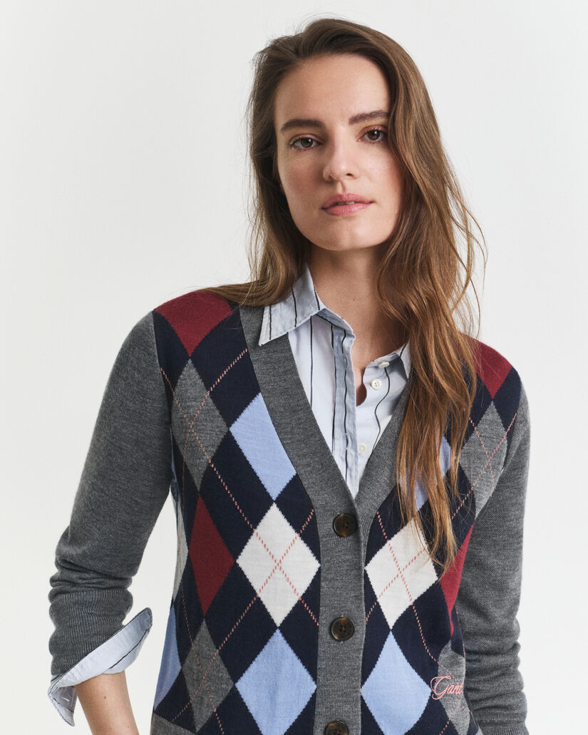 Argyle vest met V-hals