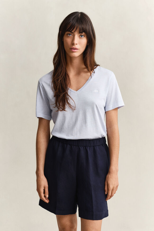 Verwassen Shield T-shirt met V-hals