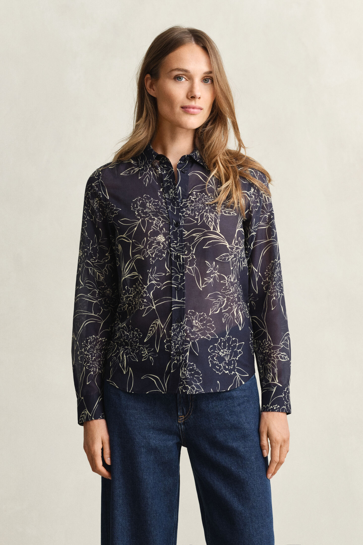 Regular Fit overhemd met bloemenprint van katoen en zijde