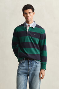 Gestreepte Heavy Rugger met chambray kraag
