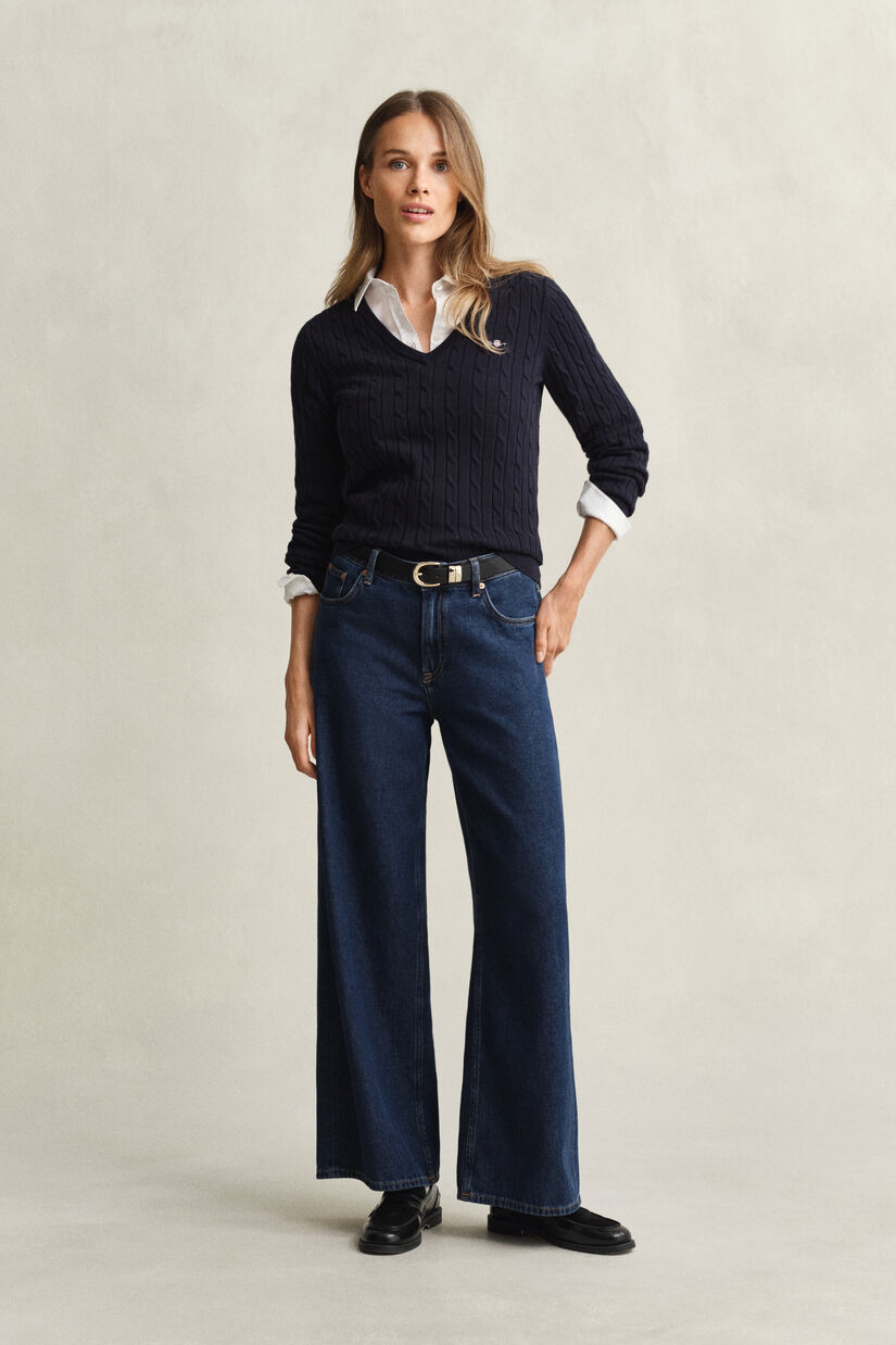 Kabelgebreide trui met V-hals