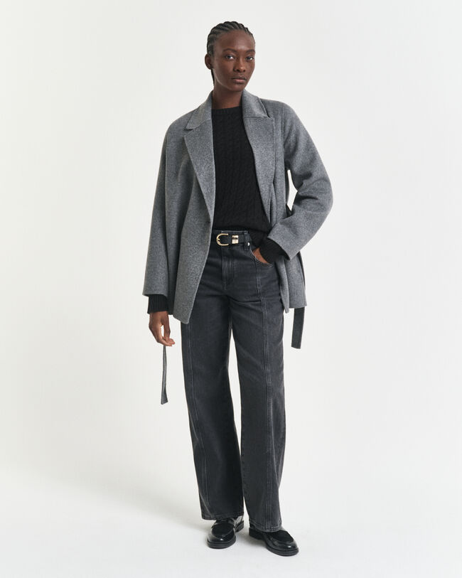 Gebreide kabeltrui met ronde hals van kasjmier