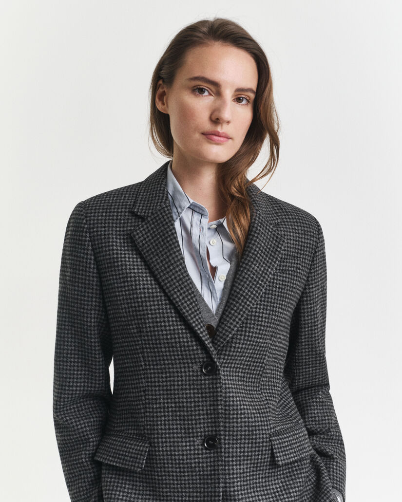Regular fit wollen blazer met pied-de-poule