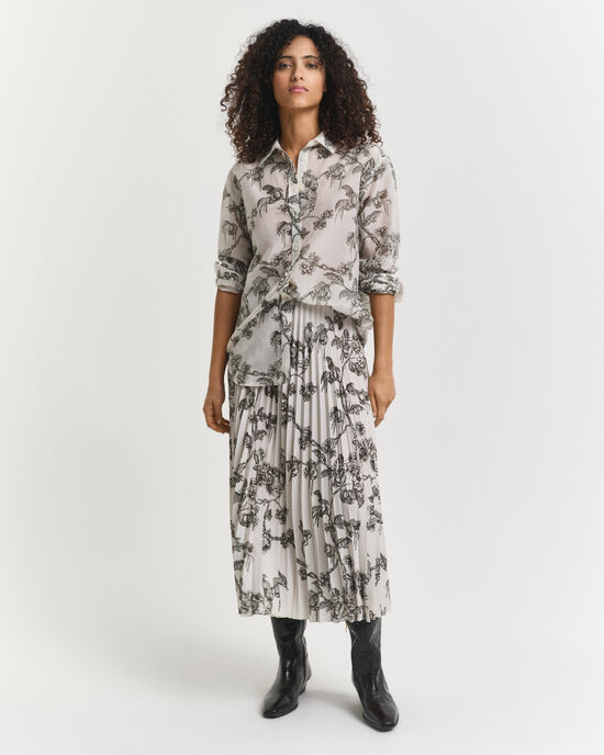 Halflange plooirok met boomprint