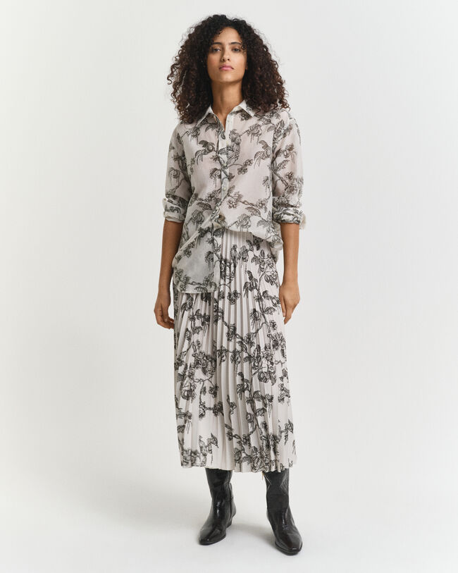 Halflange plooirok met boomprint