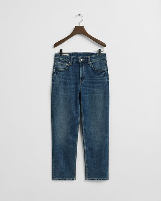 Cropped stretchjeans met rechte pijpen