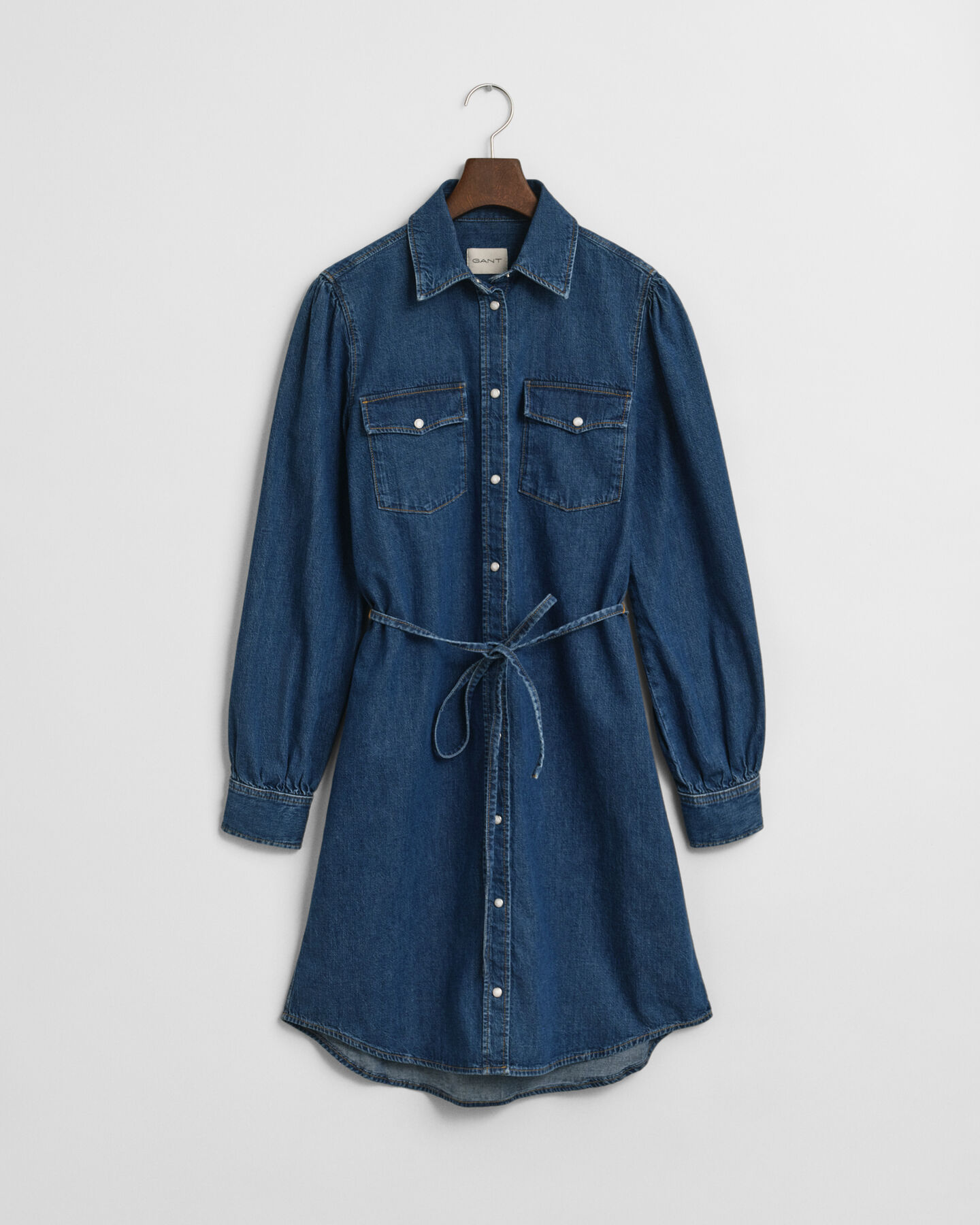 Denim jurk met pofmouwen