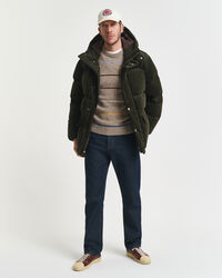 Gestreepte trui met ronde hals van wolmix met spikkelpatroon