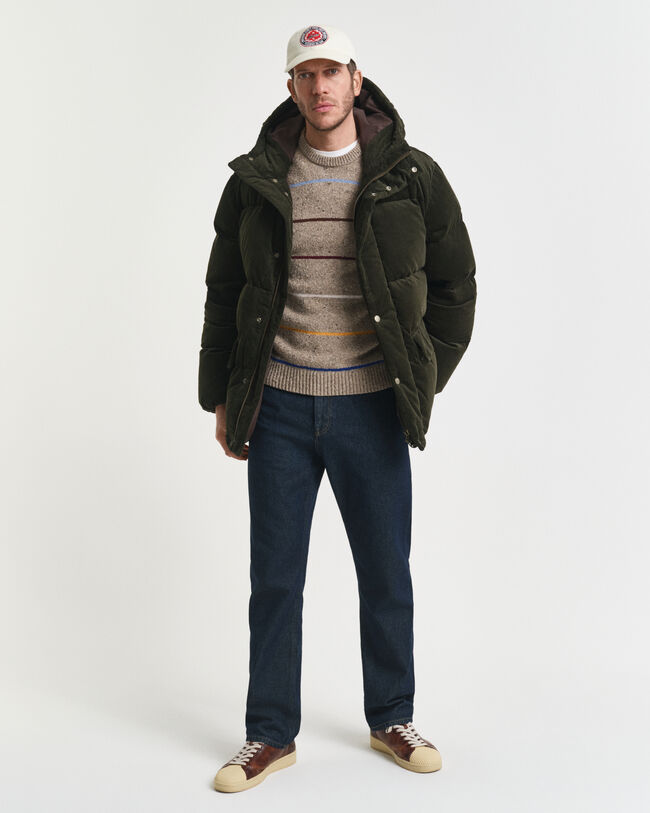 Gestreepte trui met ronde hals van wolmix met spikkelpatroon